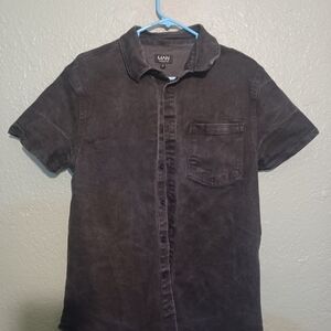 Large Male Black Denim Short Sleeve Button-Up